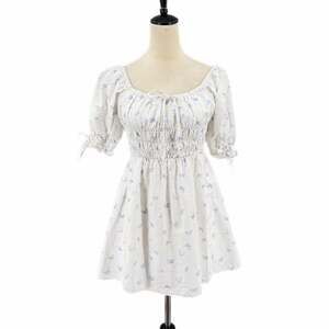 Charlie Holiday White Blue Butterfly Linen Cotton Fairycore Cottagecore Dress